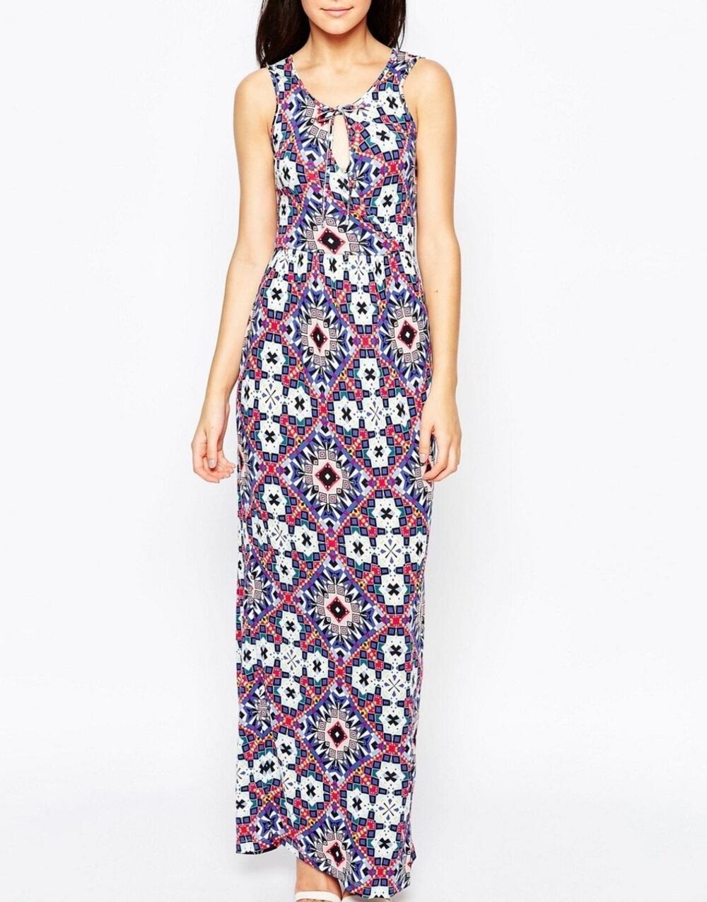 French Connection Dress Women's Size 4 NWT Maxi Mosaic Print Cutout Keyhole